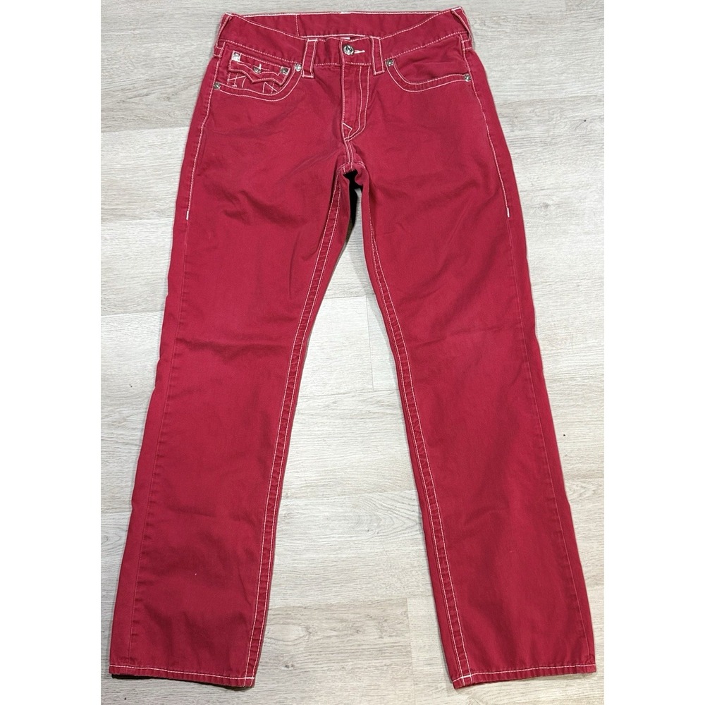 True Religion Jeans Mens 32x32 Red Straight Flap Pocket Rockstar Streetwear Y2K